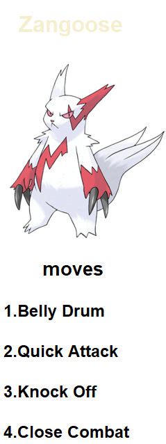 zangoose moves.